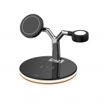3 viename magnetinis belaidžio įkroviklio stovas su lempute, skirtas iPhone 12 13 14 Mini Pro Max / Apple Watch 15 W greito įkrovimo doko stotelė, skirta Airpods Pro juoda