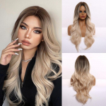 HAIRCUBE balti platininiai mi&scaron;rūs rudi sintetiniai perukai ilgiems banguotiems plaukams perukai moterims vidurinės dalies kasdieniai kar&scaron;čiui atsparūs perukai
