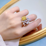 Madingi 18K baltojo aukso 6*8 mm spinduliuojančio kirpimo geltono safyro kurndo žiedas jubiliejaus dovana 925 sterlingų sidabro papuo&scaron;alai 9