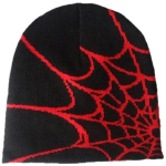 Spider Web Beanie Hat Y2K Beanie Megzta Beanie Hat Spider Web Hat Y2k Baggy Slouchy Beanie Cap Skullies Beanie Kaukolės kepurė raudona