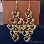 Moteri&scaron;ki Tu&scaron;čiaviduriai Daugiasluoksniai Sweet Heart Dangle Hook Ilgi Auskarai Papuo&scaron;alai auksinė