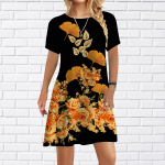 Moteri&scaron;ka laisvalaikio suknelė Vasaros rožės lapų margintos suknelės moterims trumpomis rankovėmis siauromis rankovėmis, plius dydis XS balta