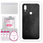 apgo Protective Skin Sticker for the back compatible with Xiaomi Redmi 7, Wrap Film, Foil, Vinyl - Pattern Black Leather