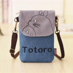 Mados moterų krep&scaron;ys ant peties Mielas animacinis filmas &bdquo;Totoro Print&ldquo; drobė &bdquo;Crossbody&ldquo; krep&scaron;ys monetų piniginė Mobiliojo telefono krep&scaron;ys Piniginė tamsiai mėlyna spalva