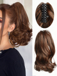 Sintetinis 10 colių Claw Clip uodegos priauginimas, trumpi laisvi banguoti ponių uodegos plaukų priauginimai Sintetiniai plaukų gabaliukai moterims kasdieniam naudojimui 10inch