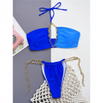 Seksualūs metaliniai žiedai su auk&scaron;tais kirpimais bikini moterims, moteri&scaron;kas maudymosi kostiumėlis, dviejų dalių bikinio komplektas, maudymosi kostiumėlis S mėlyna