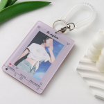 &Scaron;aunus korėjieti&scaron;kas Kpop fotokortelių laikiklis, paprastas makarono spalvos studento ID kortelės dėklas su raktų pakabuku, madingas fotokortelių apsauginis balta