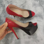 Moteri&scaron;ki auk&scaron;takulniai Seksualūs platforminiai Atviri pir&scaron;tai 14 cm Itin auk&scaron;ti Stiletto Kulnas Lakinė oda Vakarėlis Naktinis klubas Raudoni Vestuviniai batai 40 raudona