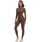 Nessaj Užtrauktukas Fitness Jumpsuit Body Training Jogos Kombinezonas Moterų sporto salės &scaron;okių vientisas kostiumas Seksualus Push Up sportinis kostiumas M ruda
