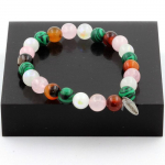 Pierres et Min&eacute;raux. Bracelet Perles Pierre de lune + Agate ruban&eacute;e + Malachite + Quartz Fabriqu&eacute; en France.