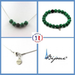 Pierres et Min&eacute;raux. Parure Bracelet Collier Perles Onyx noir mat + Malachite 8 mm. Chaine Taille personnalisable.