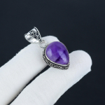 Natūralus ametistas gimimo akmuo sidabrinis pakabukas i&scaron; 925 prabos sidabro - Rankų darbo kriau&scaron;ės dizainas, kasdienio ne&scaron;iojimo papuo&scaron;alas, jubiliejinė dovana 1.77 " violetinė