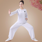 Moteri&scaron;ki Tai Chi drabužiai ilgomis rankovėmis, Tai Chi uniforma, kovos menų Wushu treniruočių kostiumas, Kung Fu rinkiniai 6XL balta