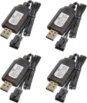 4 vnt. Universalus USB įkroviklis 7,4 V 2S LiPo akumuliatoriui su 4 kontaktų SM-4P &ndash; Suderinamas su RC automobiliu, dronu, laivu &ndash; Apsauga nuo perkrovos juoda
