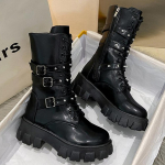 Madingi moteri&scaron;ki batai Madingi punk platforminiai moteri&scaron;ki batai Gražūs riterio motociklininko batai &Scaron;oninis užtrauktukas Stori batai Didelio dydžio 35-43 Botas Mujer 43 black