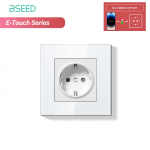 BSEED 1/2/3/4 grupės Zigbee jutiklinis jungiklis su stiklu ir ES lizdais, i&scaron;manusis sieninis &scaron;viesos jungiklis, jutiklinis ekranas, foninis ap&scaron;vietimas, E serija Socket No Zigbee&EU standard