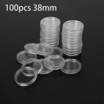 100 vnt. 38 mm skaidrios apvalios plastikinės monetų laikiklio kapsulės monetų kolekcijai laikyti ir apsaugoti dėžutės rinkinys