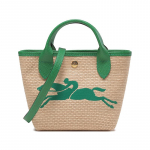 Longchamp Le Pliage Paris 15 Siuvinėtas logotipas Spalvų blokas &Scaron;iaudų ir lino mi&scaron;inys Oda Dumplės formos peties krep&scaron;ys Mini moteri&scaron;ki krep&scaron;iai Chaki žalia 10162HYT129 Khaki & Green