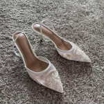 Tinklinės Siuvinėtos Plonos Auk&scaron;takulnės Basutės Moteri&scaron;kos Vasarinės Seksualios Slingback Smailianosės Auk&scaron;takulniai Sukneliniai Batai 39 balta