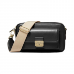 MICHAEL KORS Bradshaw serijos vientisos spalvos atverčiama odinė kameros rankinė per petį Crossbody vidutinio dydžio moteri&scaron;ka juoda vidutinio dydžio juoda