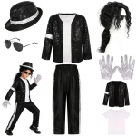 Michael Jackson Vaiki&scaron;ki Drabužiai Helovinas Cosplay Gimtadienio &Scaron;ventė &Scaron;okio Pasirodymas Vaikų Kostiumas Pop Žvaigždė Berniukams Mergaitėms Apranga 4-5T ( S )