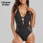 &bdquo;Charmleaks&ldquo; moteri&scaron;kas vientisas maudymosi kostiumėlis tinklinis maudymosi kostiumėlis &bdquo;Deep V&ldquo; maudymosi kostiumėlis Bandage Sexy Monokini maudymosi kostiumėlis