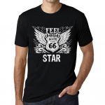 Vyri&scaron;ki vintažiniai mar&scaron;kinėliai su grafika, mar&scaron;kinėliai &bdquo;Feel The Star&ldquo;, gilios juodos spalvos, baltas tekstas XS juoda