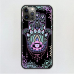 Mobiliojo telefono dangtelis, skirtas iPhone 14 12 Mini 11 Pro Xs Max Xr 8 7 6 6s Plus Black Tpu Fundas Capa Hamsa Rankų amuletas Psychedelic Art For iPhone 7 8 Plus
