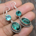 Aqua Apatite brangakmenių rankų darbo 925 sterlingų sidabro papuo&scaron;alų auskarai moterims 1.97 Inches žalia