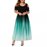 (L-6 XL) Moteri&scaron;ka eleganti&scaron;ka gradiento plius dydžio trumpomis rankovėmis plona maxi suknelė vakarėliui vakarėliui skirta proginė kokteilių suknelė XXXXL žalia