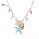 Jūros žvaigždės karoliai Stulbinantys dirbtiniai perlai, universalūs paplūdimio papuo&scaron;alai, madingi minimalistiniai dailaus darbo karoliai mėlyna