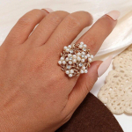 Nauji korėjieti&scaron;ki baltų gėlių žiedai moterims, merginoms, paauksuoti reguliuojami žiedai Anillos vestuvių sužadėtuvių vakarėlio žiedas Valentino dienai 13