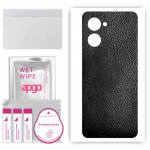 apgo Protective Skin Sticker for the back compatible with Realme 10S, Wrap Film, Foil, Vinyl - Pattern Black Leather