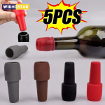 Silikoniniai vyno kam&scaron;čiai Gėrimų butelių sandariklis Daugkartinis putojančio vyno butelio kam&scaron;tis vyno &scaron;ampano &scaron;viežumo laikymui Virtuvės įrankiai Random color 5pcs