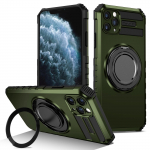 Dėklas IPhone 15 14 13 12 11 Pro Max su magnetiniu žiediniu laikikliu, apsauginiai stovai, Magsafe objektyvo pilnas veidrodinis dangtelis, atlenkiami stovai For iPhone 11 tamsiai žalia spalva