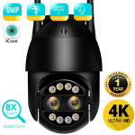 8MP 4K PTZ IP kamera 8x priartinimas Dvigubo objektyvo Žmonių aptikimo CCTV kamera 4MP I&scaron;manaus namo Lauko Wifi stebėjimo kamera ICSEE APP 4MP No SD Card
