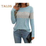 Moteri&scaron;kos palaidinės apvalia kaklą ilgomis rankovėmis, spalvotos blokinės briaunuotos mezgimo vir&scaron;ūnės, laisvalaikio džemperiai, kasdieniai dėvimi S juoda