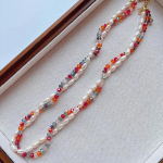 Eleganti&scaron;ki perlų karoliukais papuo&scaron;ti &bdquo;Choker&ldquo; karoliai moterims Lengvi prabangūs natūralaus akmens karoliukai, dvigubo sluoksnio raktikaulio grandinės karoliai, papuo&scaron;alai