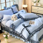 Princesės stiliaus vienspalis nėrinių plovimo medvilnės lovos keturių dalių seersucker nėrinių dvigubas antklodės užvalkalas 1.8 meter bed