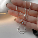 Madingas Eleganti&scaron;kas Mėnulio akmens &Scaron;irdelės Pakabukas Sidabro Spalvos Raktikaulio Grandinėlė 1pc