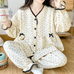 2024 m. &scaron;iltos tarpsluoksnės oro medvilnės pižamos nė&scaron;čiosioms &ndash; rudens/žiemos megztinis su apvalia kakleliu su galimybe maitinti krūtimi. L