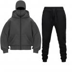 Dvigubo gobtuvo Hoodie kelnių komplektas Ruduo Žiema Balaklava su gobtuvu Trendi Hip Hop Vyrai Moterys Pora Veido kaukė Užtrauktuko Hoodie M black