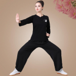 Moteri&scaron;ki Tai Chi drabužiai ilgomis rankovėmis, Tai Chi uniforma, kovos menų Wushu treniruočių kostiumas, Kung Fu rinkiniai 6XL juoda