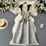 Nauja madinga vintažinė žakardo vakarinė suknelė, moteri&scaron;ka seksuali berankovio lanko spagečių juostelė eleganti&scaron;ki sarafanai S