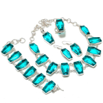 Natural Green Tourmaline Gemstone Handmade 925 Sterling Silver Jewelry Set d0z15