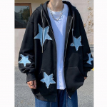 Vyri&scaron;kas džemperis su užtrauktuku užtraukiamas &bdquo;Star Patch&ldquo; vyri&scaron;kas negabaritinis Y2k megztinis striukė E-Girl 90-ųjų megztinis gatvės apranga XL juoda