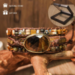 Bohemi&scaron;kas natūralus tigro akmens rankų darbo pintas apyrankė Madinga kūrybi&scaron;ka unisex kasdieniam vakarėliui atostogoms karnavalui Three-layer tiger's eye bracelet.