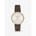 Michael Kors Pyper laikrodis su logotipu ir aukso spalvos detalėmis MK2857 ruda