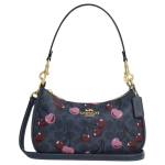 Coach Teri 24 Nuimamas peties dirželis Padengtas drobės Crossbody Tote krep&scaron;ys Vidutinio dydžio Moteri&scaron;ki krep&scaron;iai Mėlynas CY694-IMDEI Basic Set (Bag+Dust Bag)