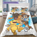 Digimon Patalynės Komplektas, 1 Antklodės Užvalkalas & 2 Pagalvių Užvalkalai, Namų Dekoras, Puiki Dovana Digimon Gerbėjams 135x200cm white